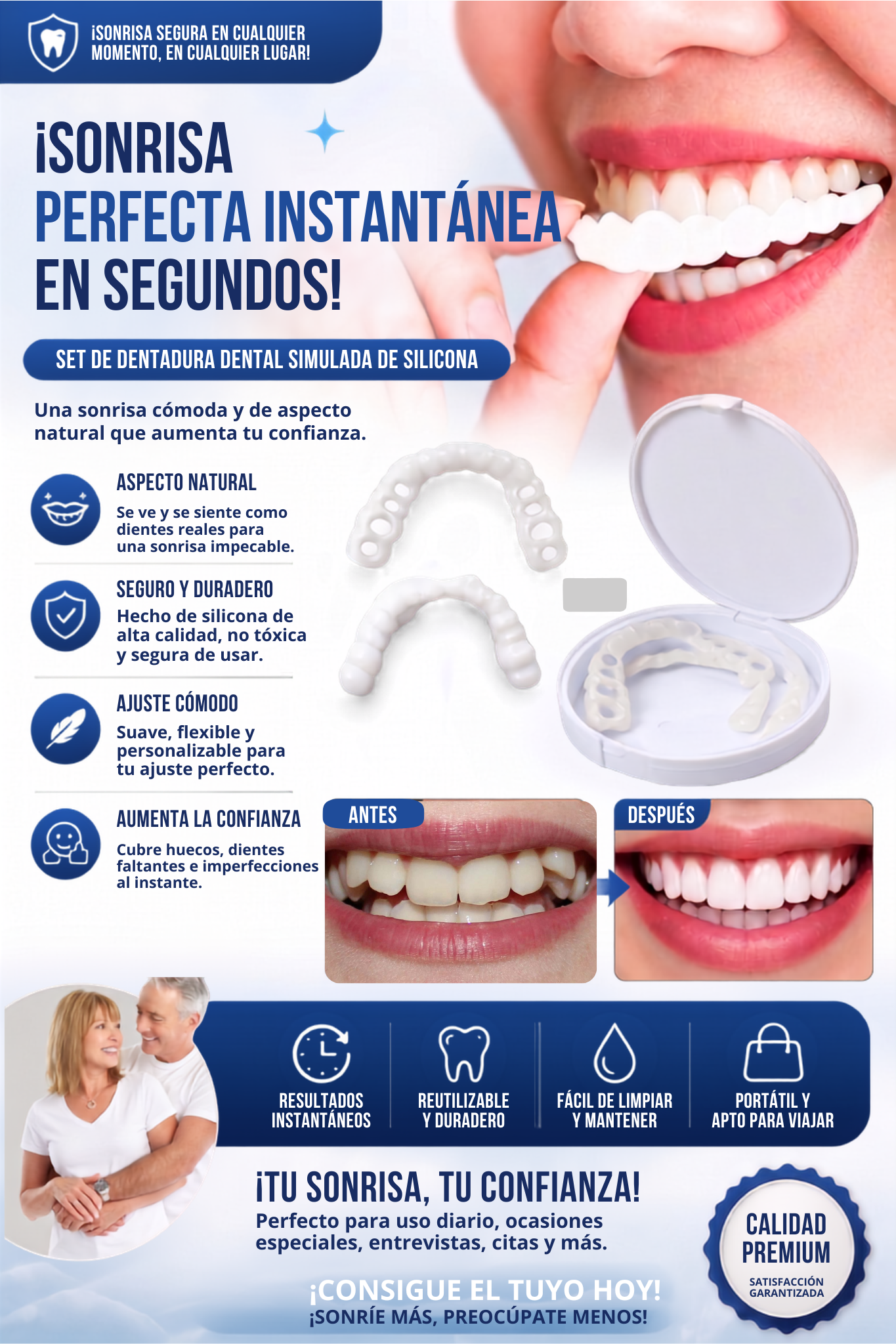 Carillas de Silicona Snap-On Smile™ | Sonrisa Impecable en Segundos y Sin Dolor
