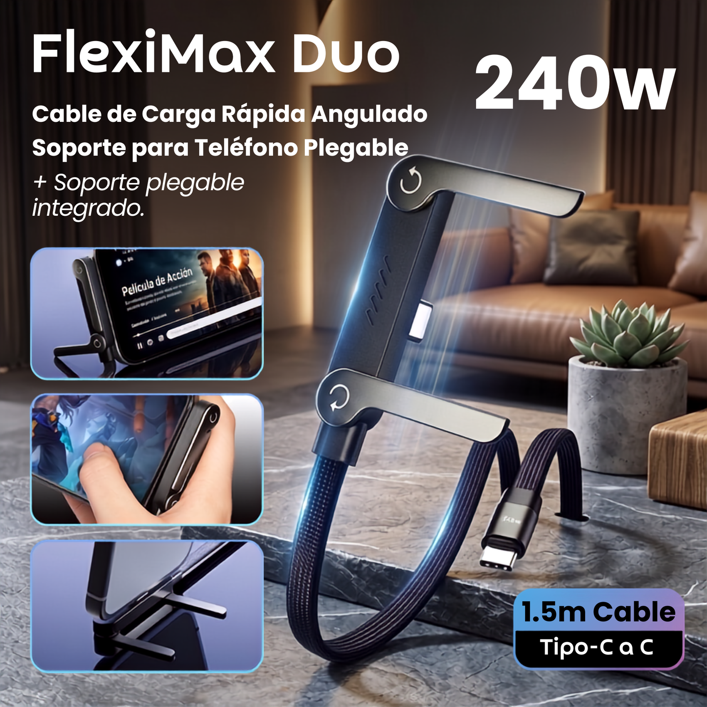 FlexiMax Duo - CABLE PREMIUM de CARGA  RAPIDA 2 EN 1
