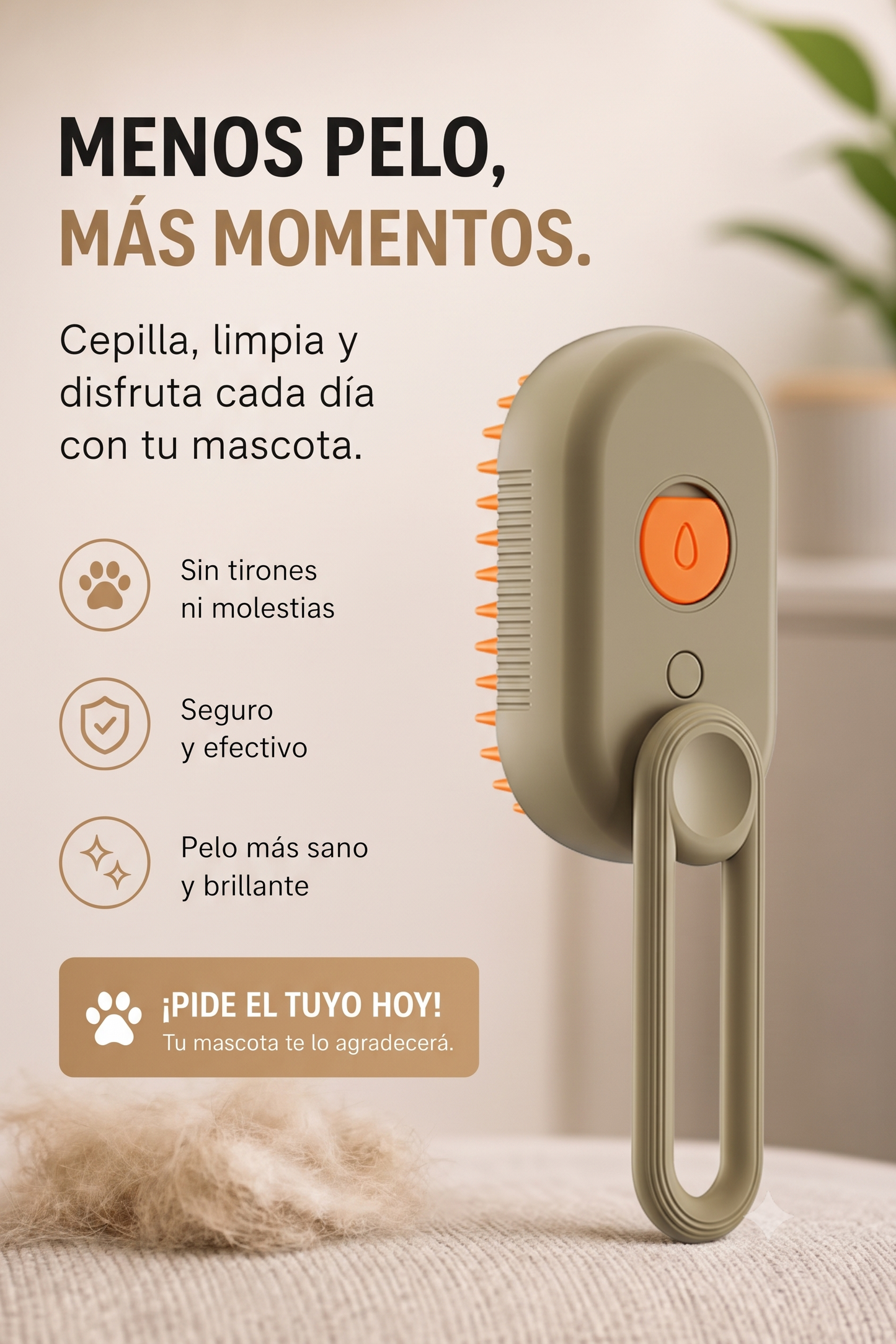 Cepillo de Vapor para Mascotas Portátil